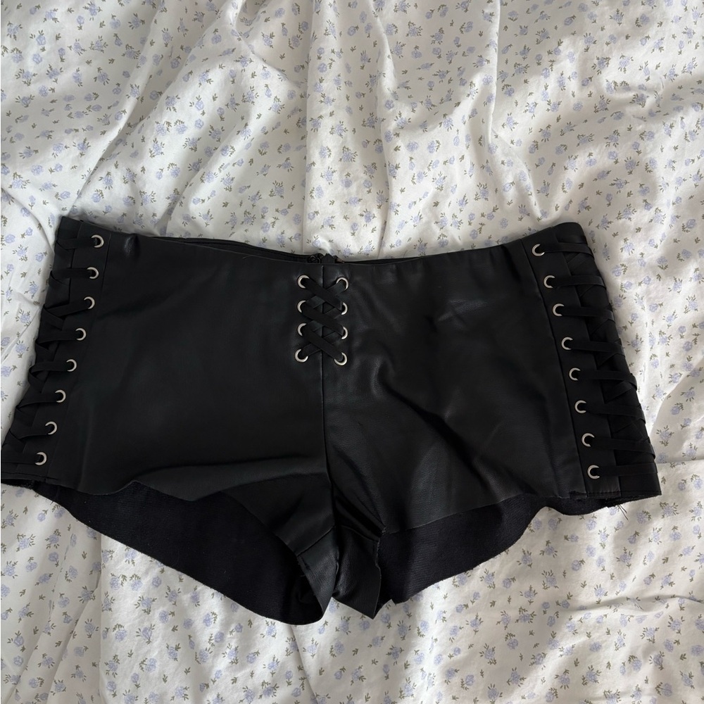 I.AM.GIA Black Lace-Up Faux Leather Bike Shorts